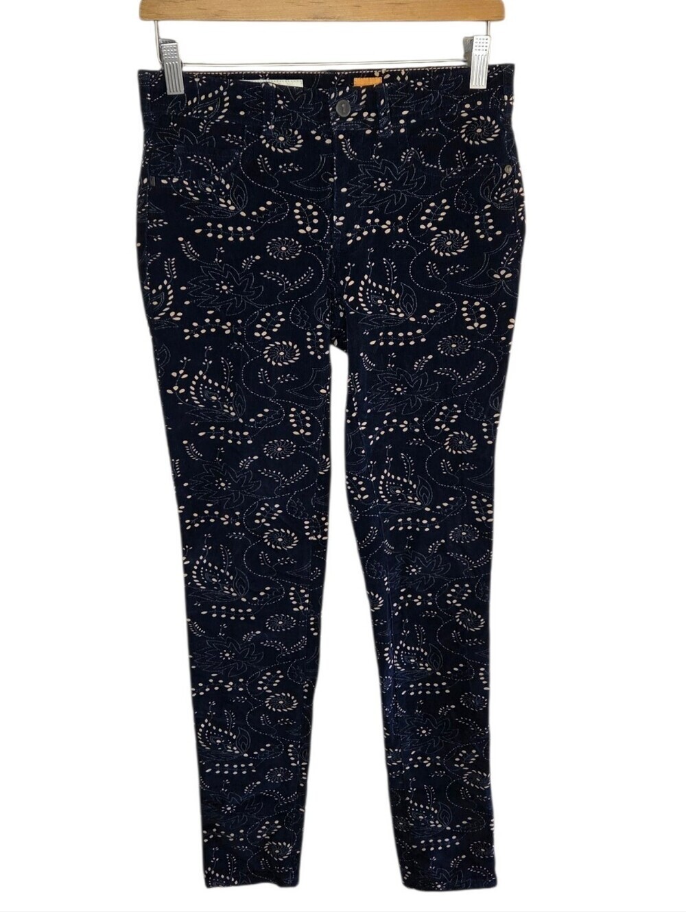 Anthropologie Pilcro & The Letterpress Navy Corduroy Paisley Skinny Pants Sz 27